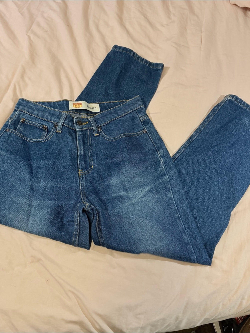 Vintage Route 66 Relaxed Fit Dark Wash Denim Jeans